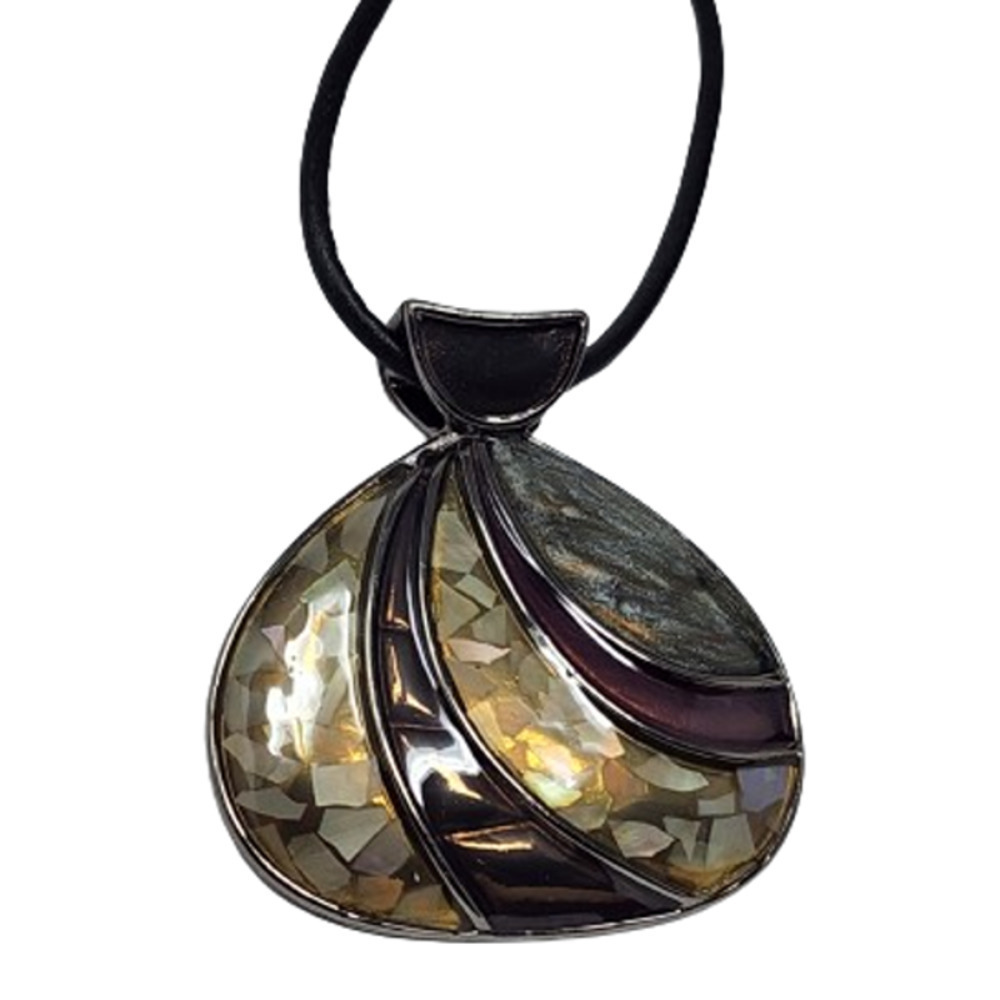 Lia Sophia "Seaside" Pendant Necklace -Black Cord, Purple, Grey Shades  (16-19")